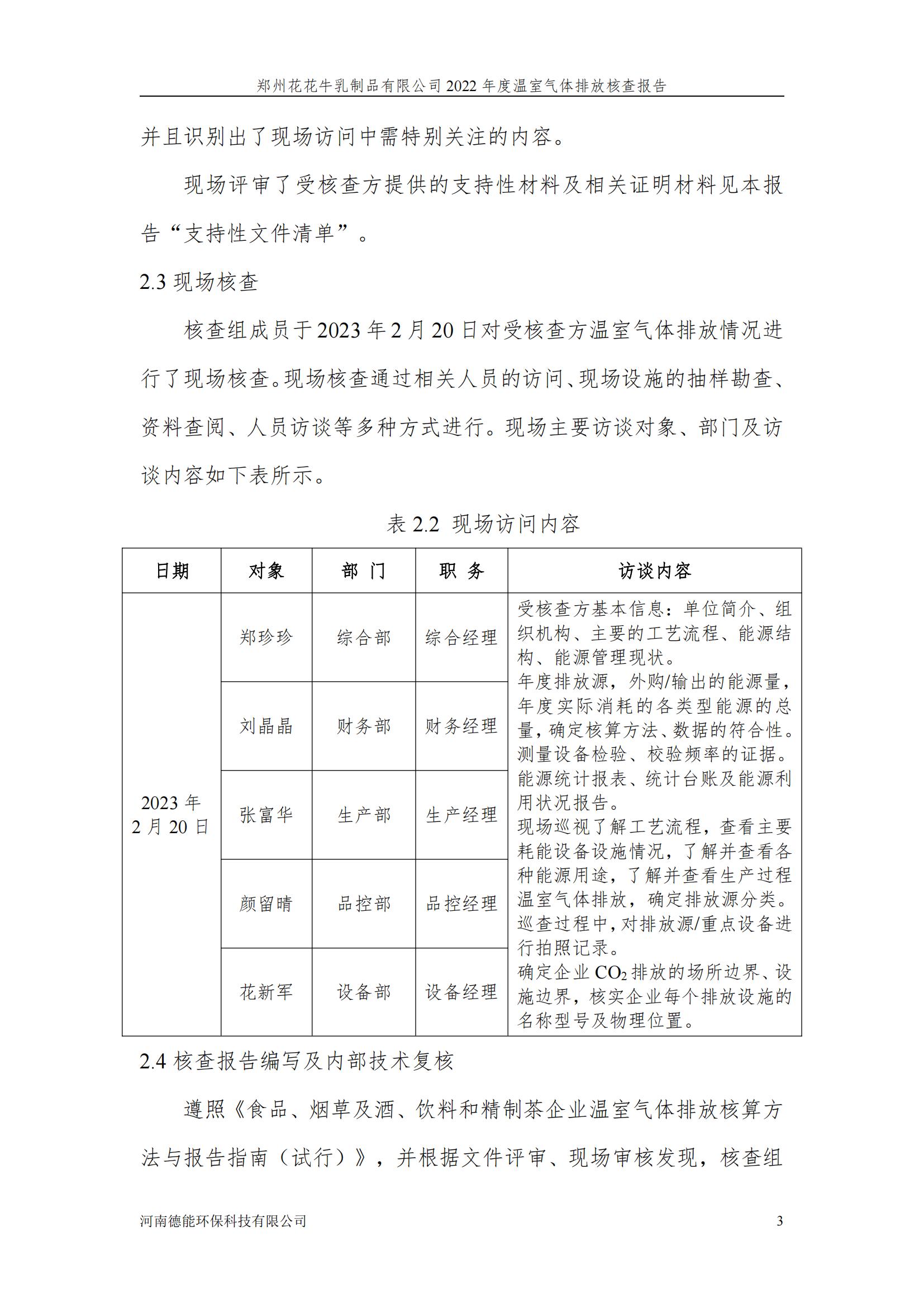 《郑州米兰(中国)乳制品有限公司2022年度温室气体排放核查报告》公示