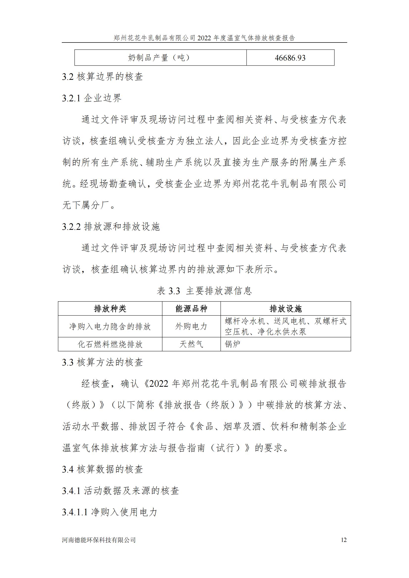 《郑州米兰(中国)乳制品有限公司2022年度温室气体排放核查报告》公示