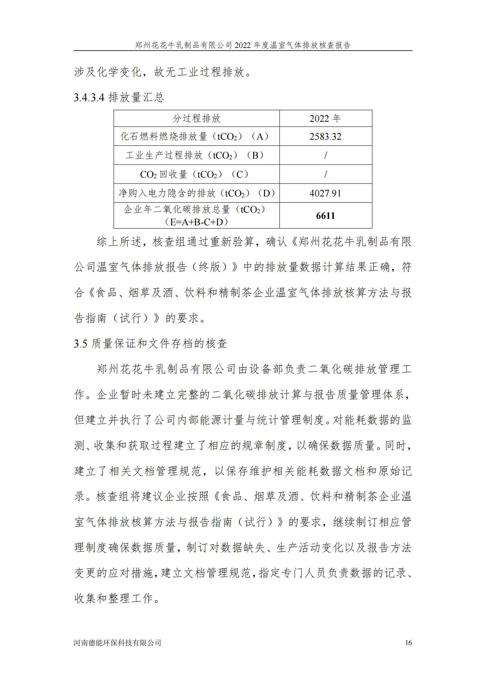 《郑州米兰(中国)乳制品有限公司2022年度温室气体排放核查报告》公示