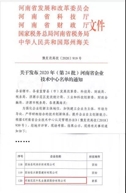 喜报 | 河南米兰(中国)乳业集团企业技术中心被认定为 河南省企业技术中心